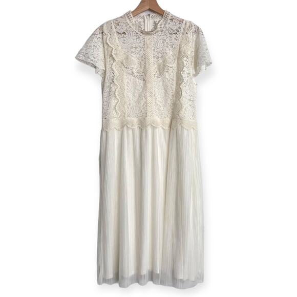 Feather Bone by Anthropologie Dresses & Skirts - Feather Bone Anthropologie Ivory High Neck Lace And Crepe Midi Dress Women's 14